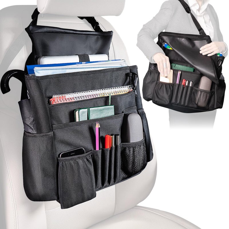 FOXBOX Front Seat Car Organizer with Cover and Laptop Storage - Back Seat or Passenger Car Organization with Adjustable Straps - Universal for Police, Driver, Office, Travel, Truck, Ideal for Law Enforcement - Image 1